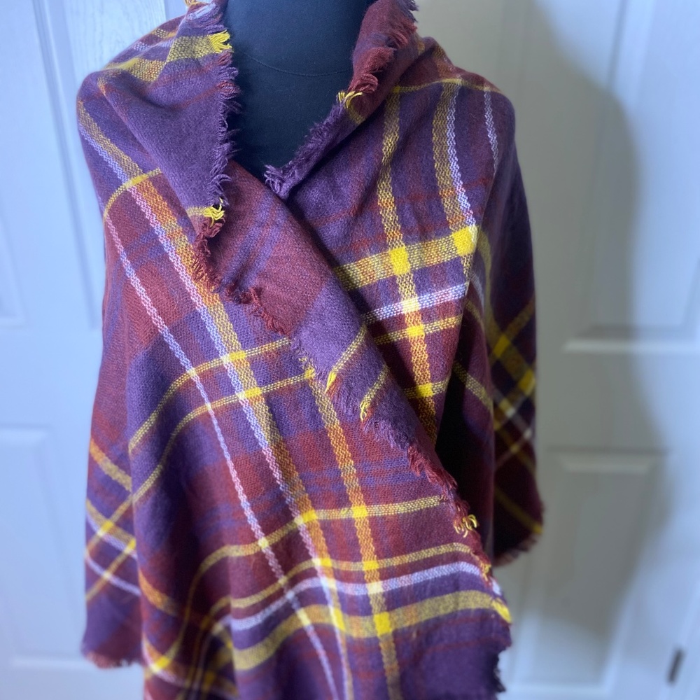 Purple Plaid Fringe Scarf